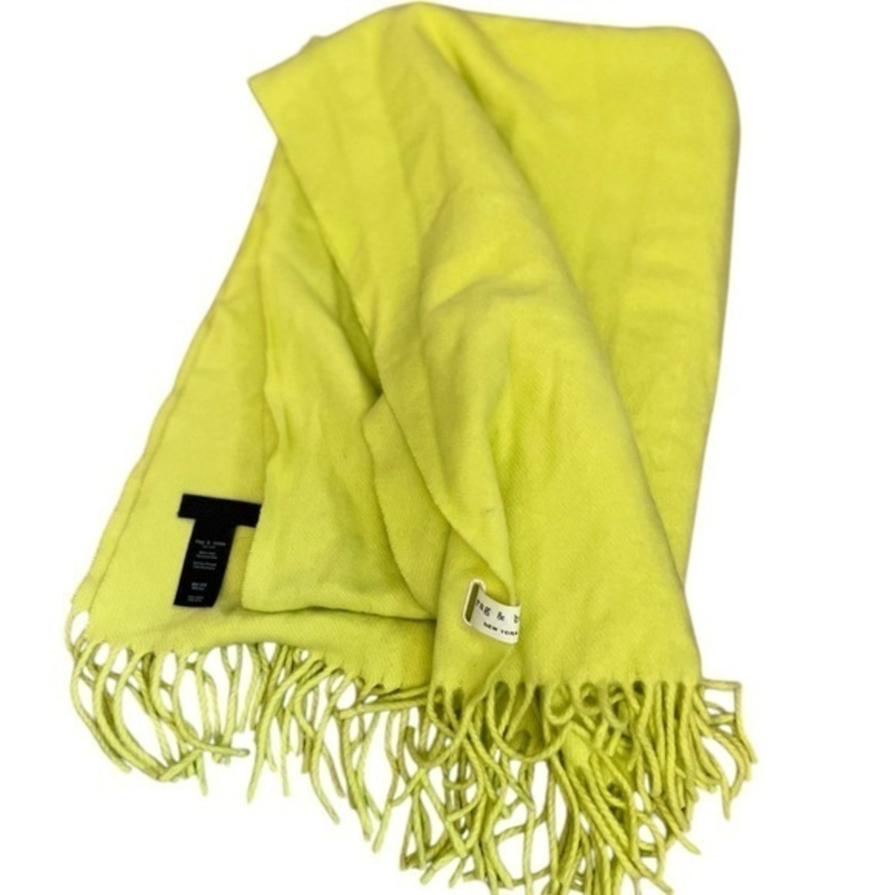 Rag and Bone Lime Oversized Plush Classic Wool Scarf w/ Fringe -74”x28”